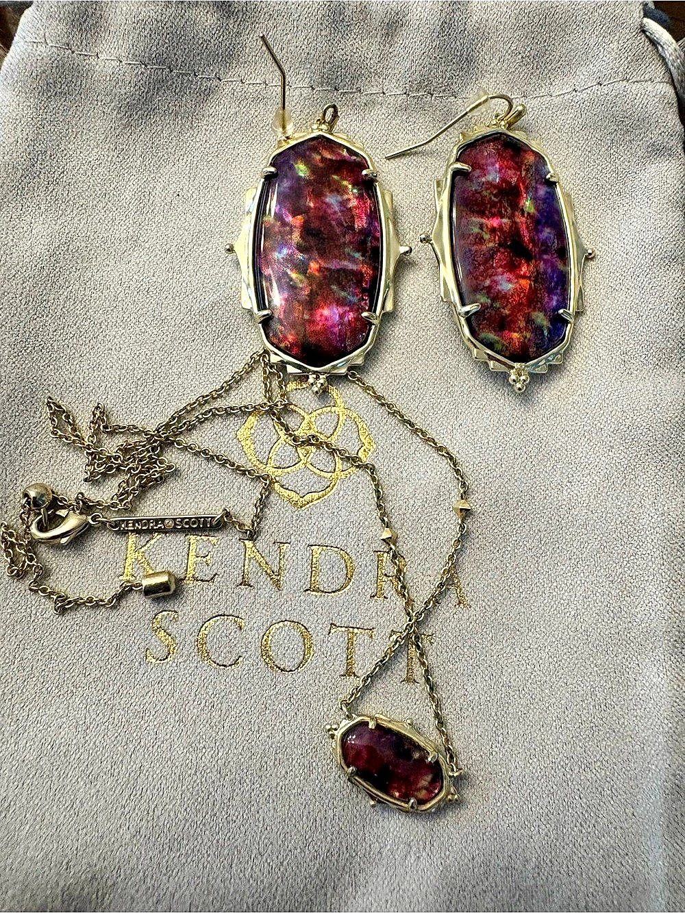 RARE Kendra Scott Yellow Rose Baroque Ella Earrings & Elisa Necklace Set Mauve A - Picture 5 of 5